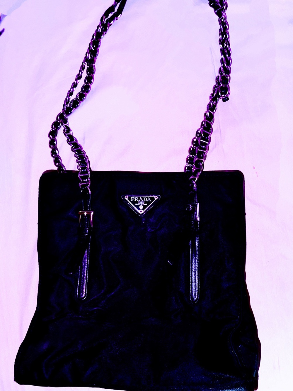 Prada Black Nylon Shoulder Bag with Chain-Strap